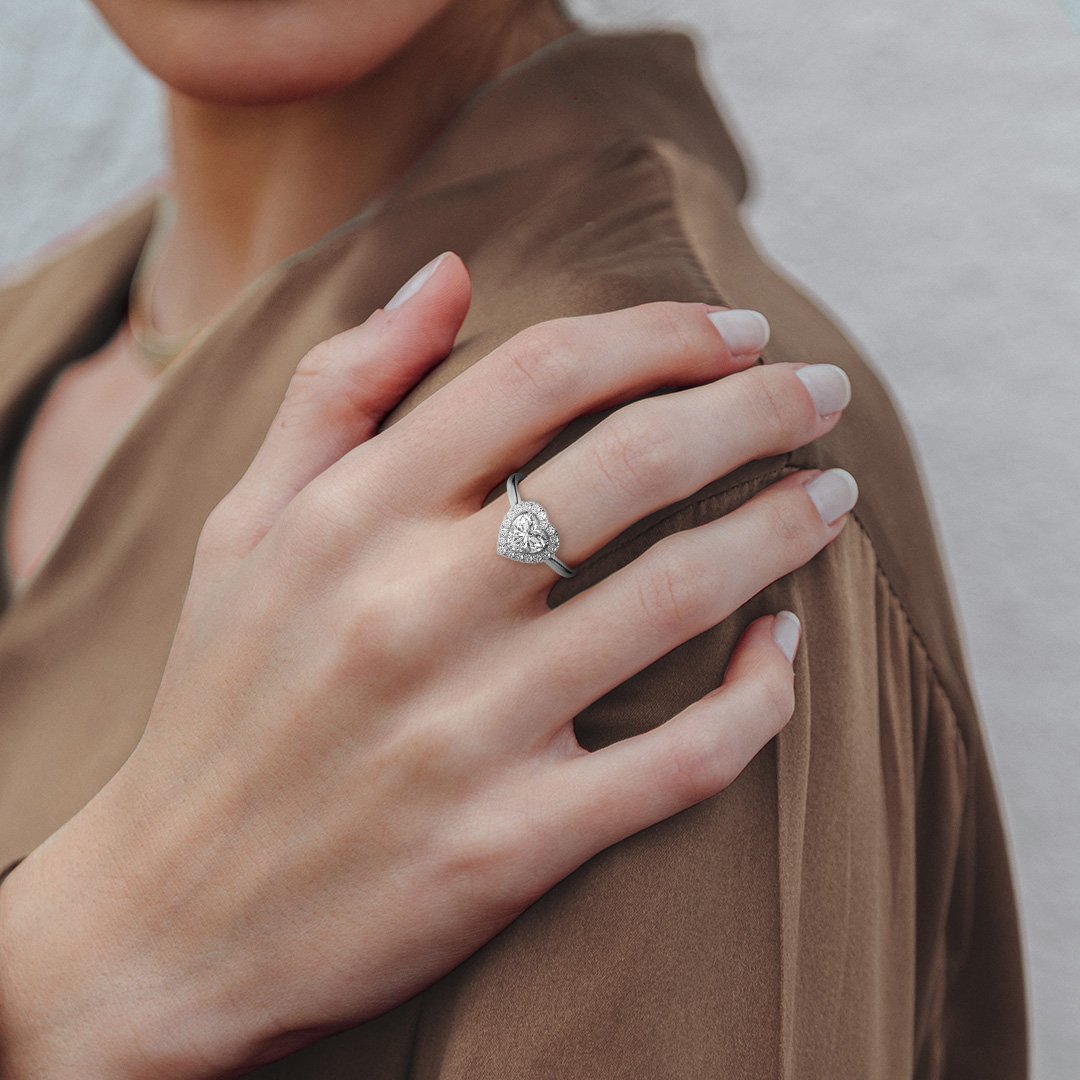 1 ctw Solitaire Halo Heart Ring