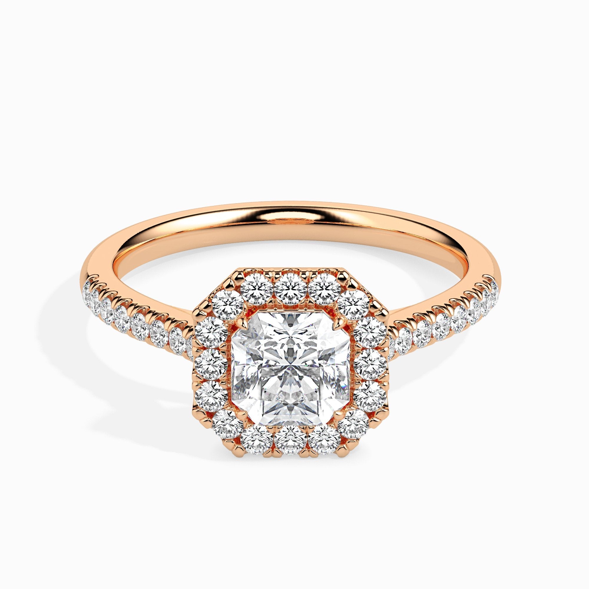 Bague Sua Solitaire Halo Pave Asscher