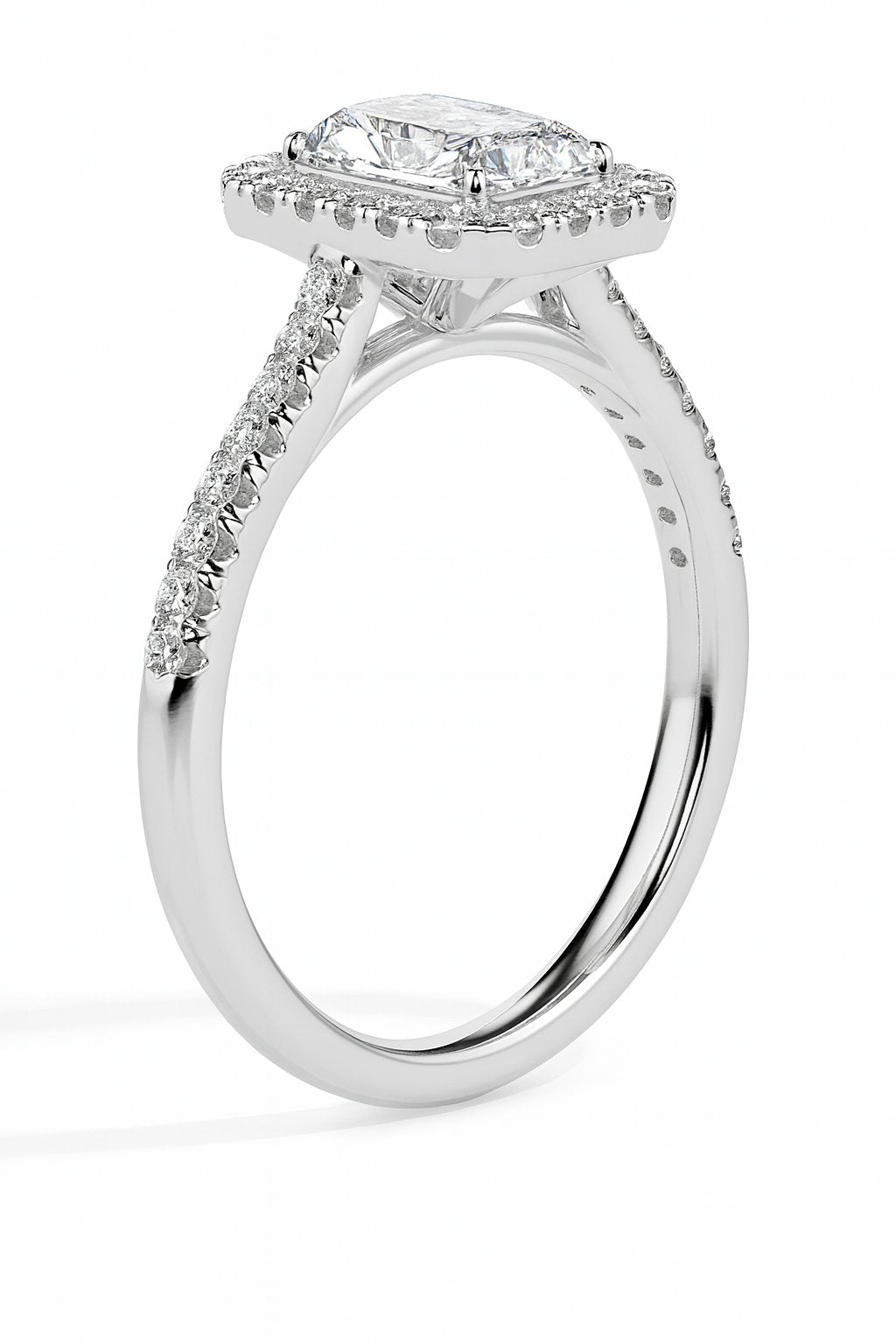 Maud Solitaire Halo Pave Radiant Ring