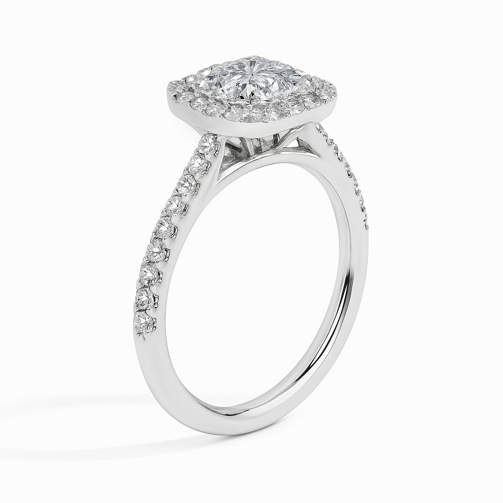 Bague Sua Solitaire Halo Pave Asscher