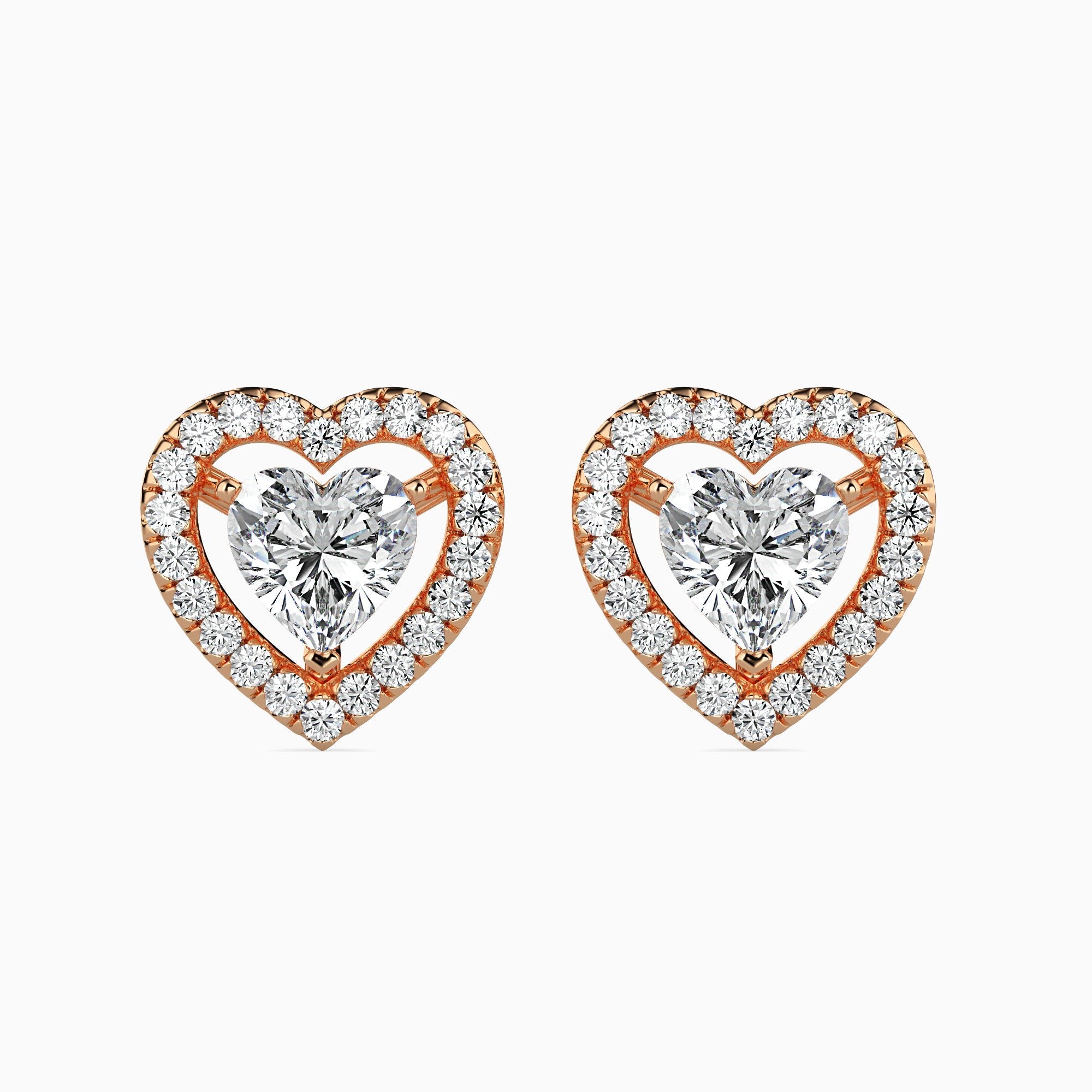 Boucles d'oreilles cœur en solitaire auréolé St-Tropez