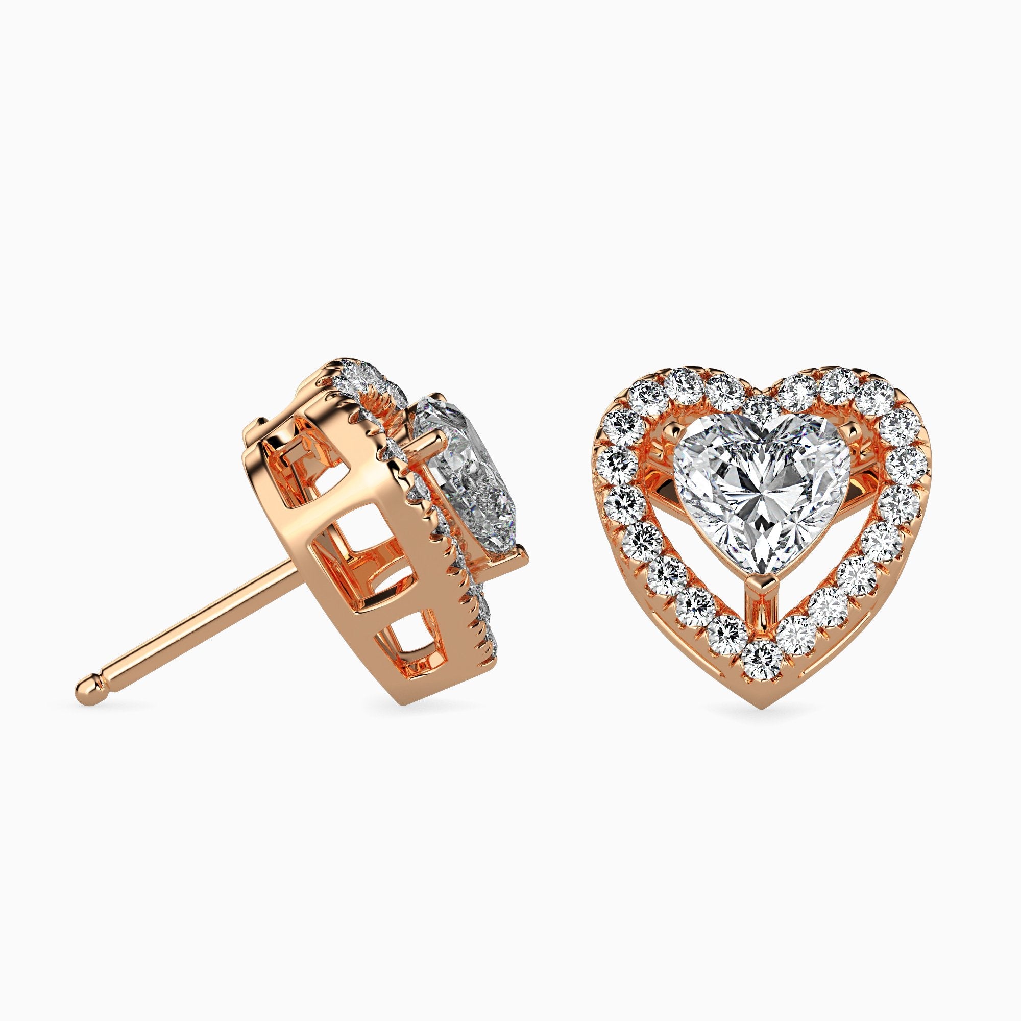Boucles d'oreilles cœur en solitaire auréolé St-Tropez