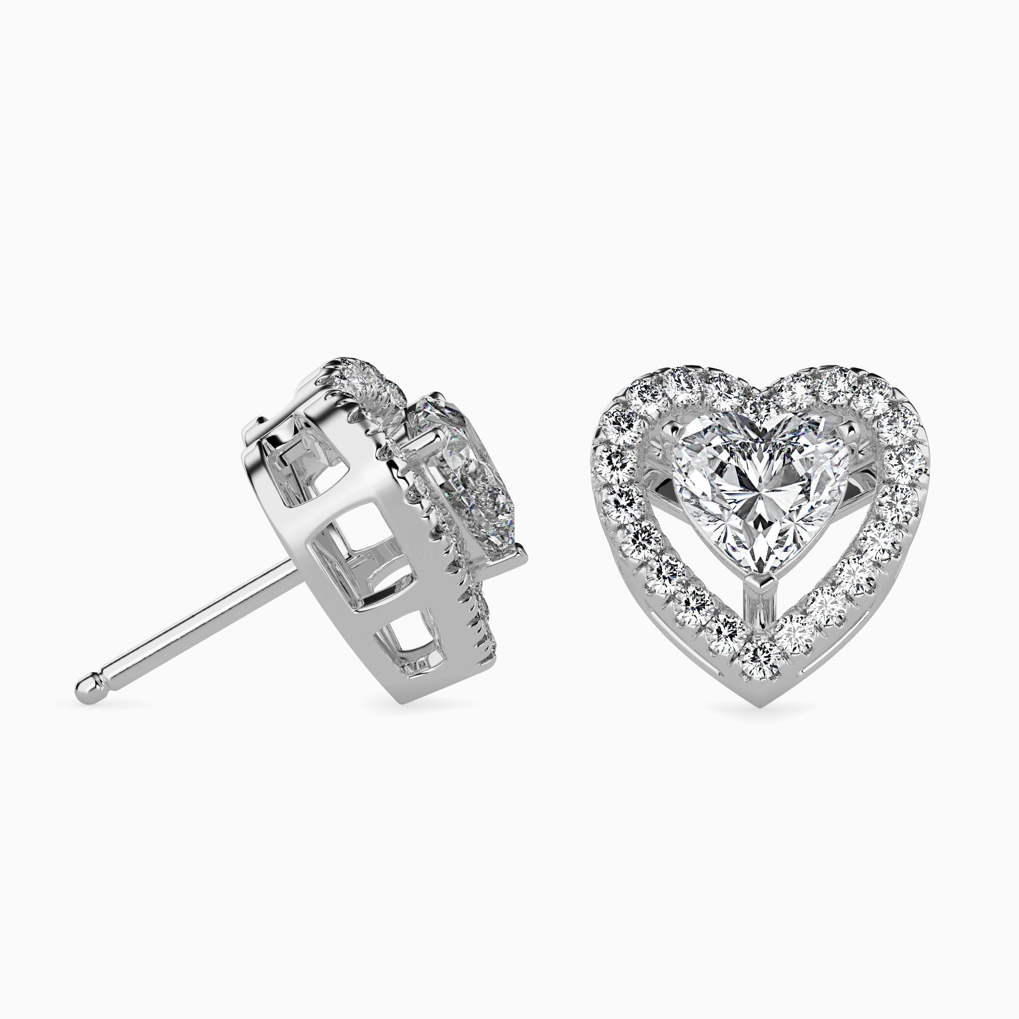Boucles d'oreilles cœur en solitaire auréolé St-Tropez