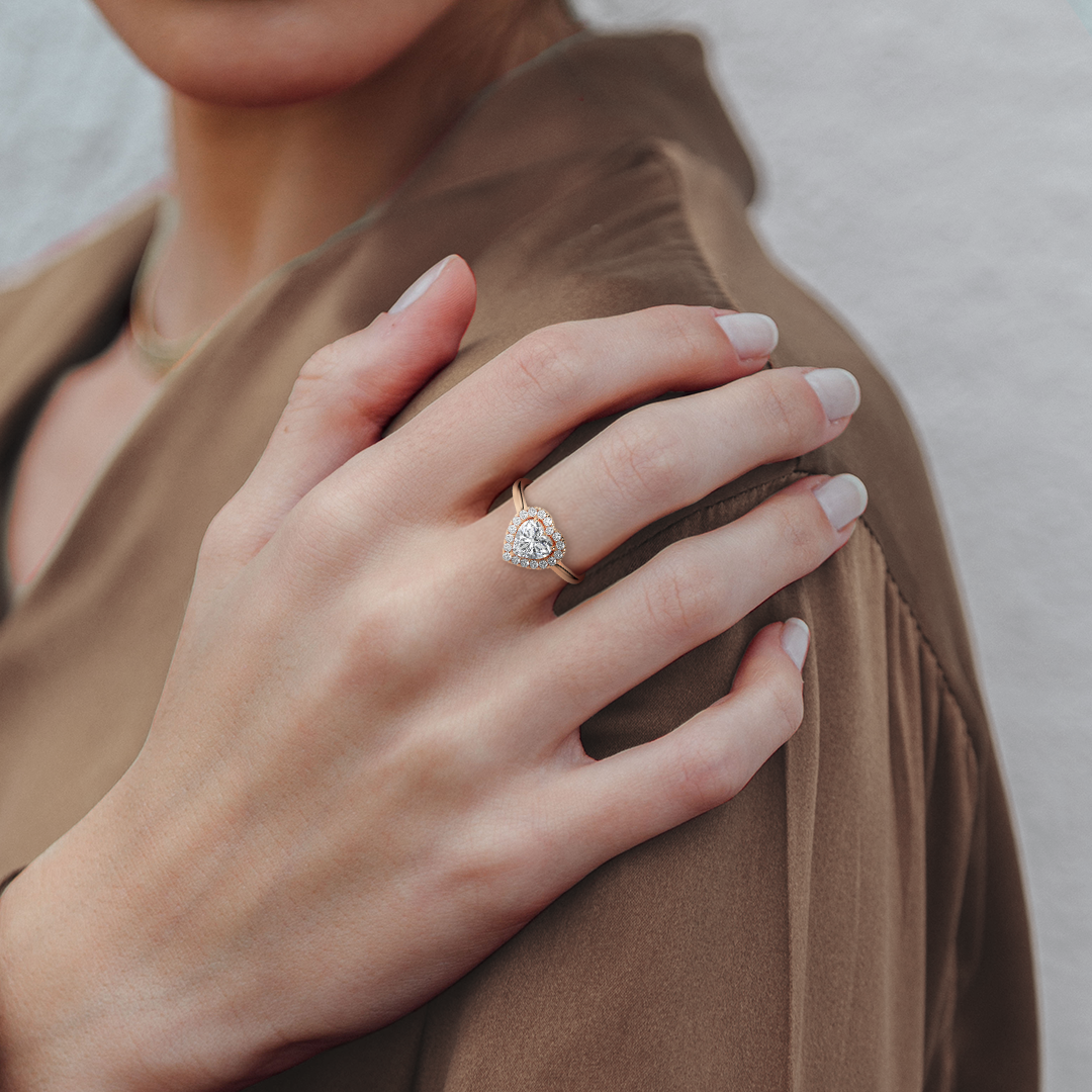 1 ctw Solitaire Halo Heart Ring