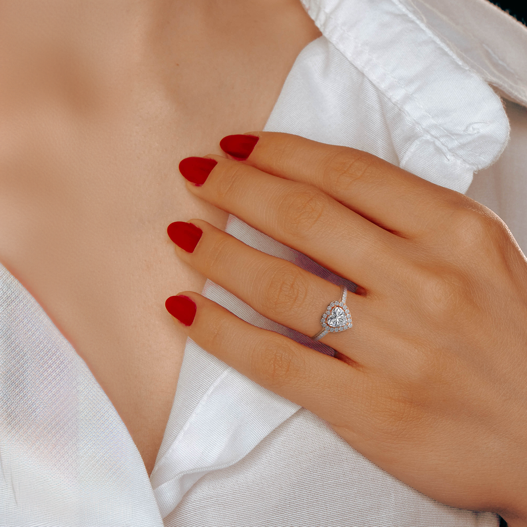 Bague Cœur Olbia Solitaire Halo Pavé