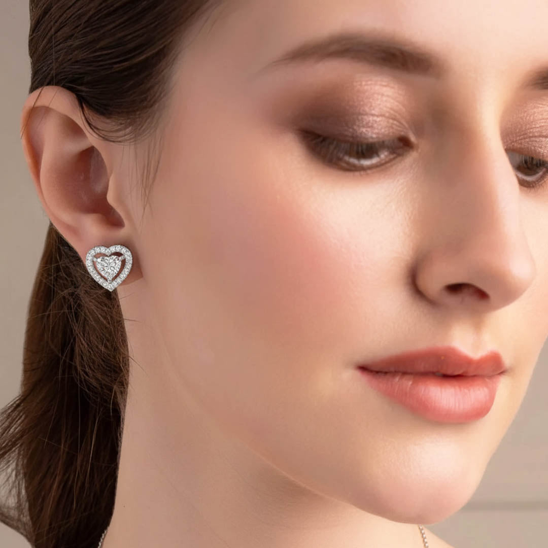 2 ctw Solitaire Halo Heart Earrings