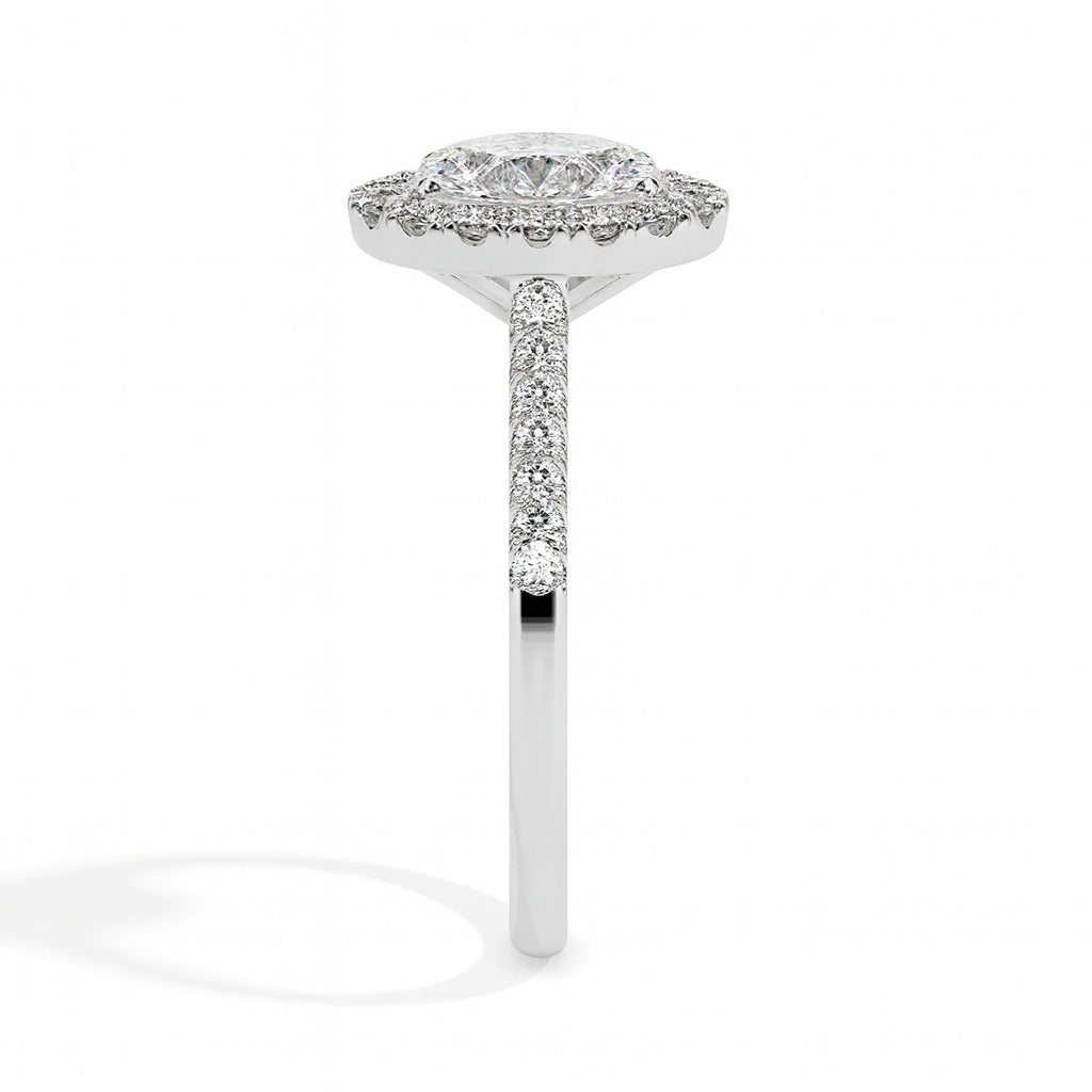 Dora Solitaire Halo Pave Oval Ring